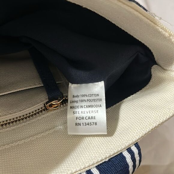 Vineyard Vines Mini White Nautical Navy Heritage Classic Crossbody Cotton Tote